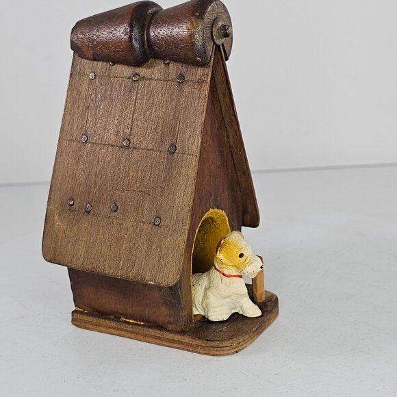 Vintage Wooden Doghouse Figurine With Hubley Cast Iron Sealyham Terrier Dog - Picture 2 of 8